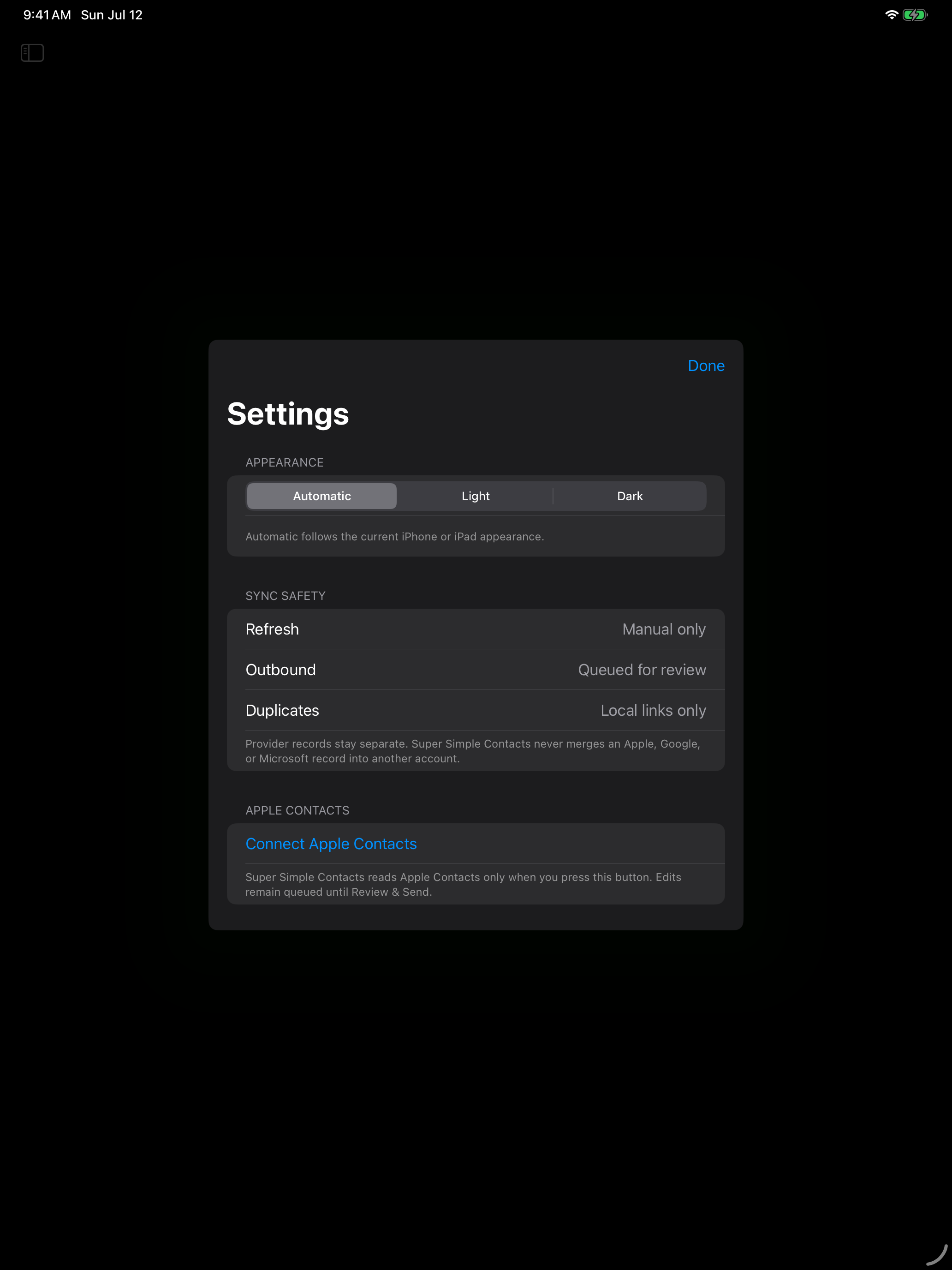 Account sync safety controls on iPad