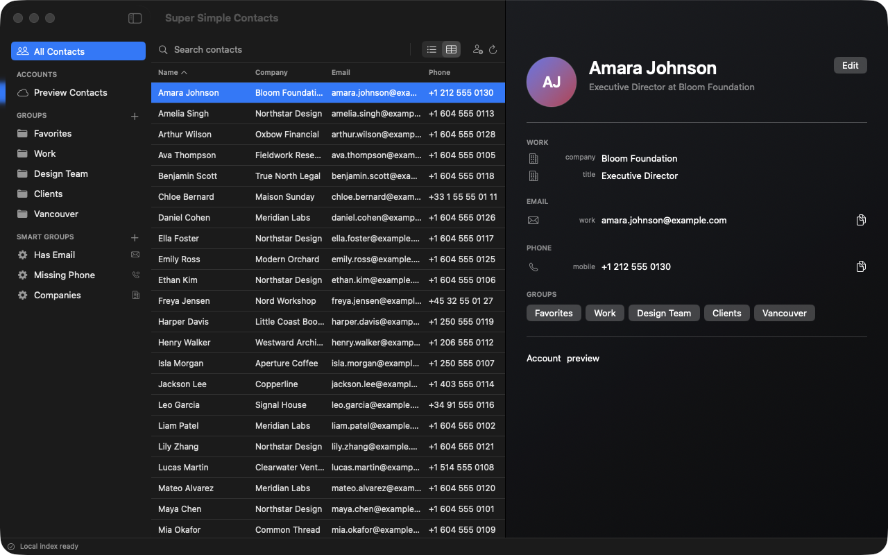 Keyboard-friendly contact table on Mac